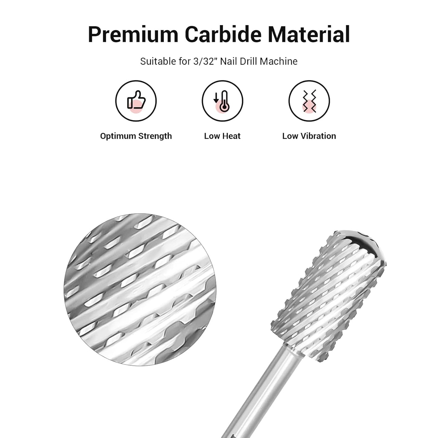 MelodySusie Safety Nail Drill Bits, 3/32'' Smooth Round Top Large Barrel Carbide Bits, Suitable for Manicure Pedicure Cuticle Gel Polishing, Beginners Bits, Silver, Series Bit-S, Extra Coarse