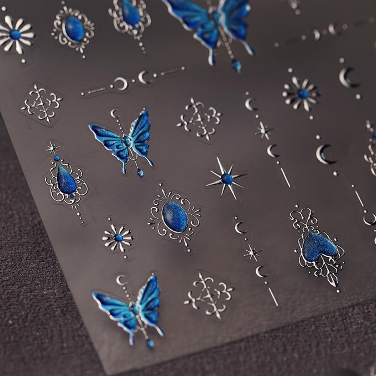 Butterfly Nail Art Stickers Decals Blue Butterfly Nail Decals 5D Embossed Nail Art Supplies Butterflies Star Moon Nail Stickers Shiny Nail Accessories for Women Girls Spring Summer Nail Art Decoration
