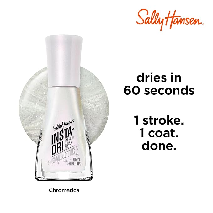 Sally Hansen Insta-Dri Galactic Nail Polish | Quick Dry, Long Lasting, Streak-Free Shine | Sheer, Shimmery | 109 Chromatica | Silver Chrome Nail Color