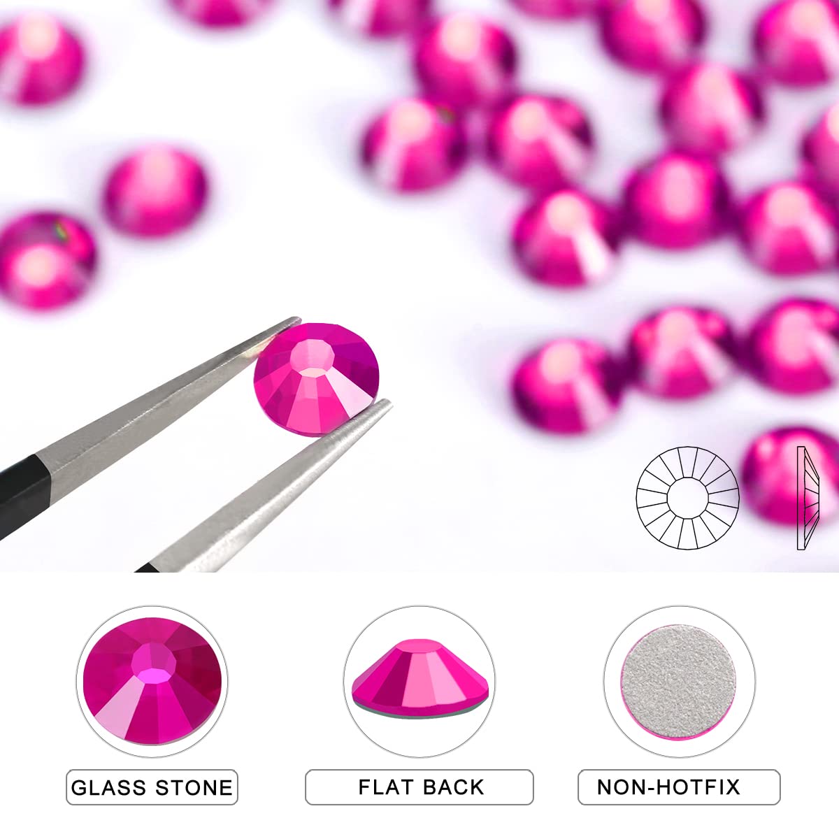 Novani Rhinestones Flatback Rhinestones Glass Nail Gems Stones Jewels Round Gemstones Non-Hotfix Crystal,SS8,1440 Pieces,Peach