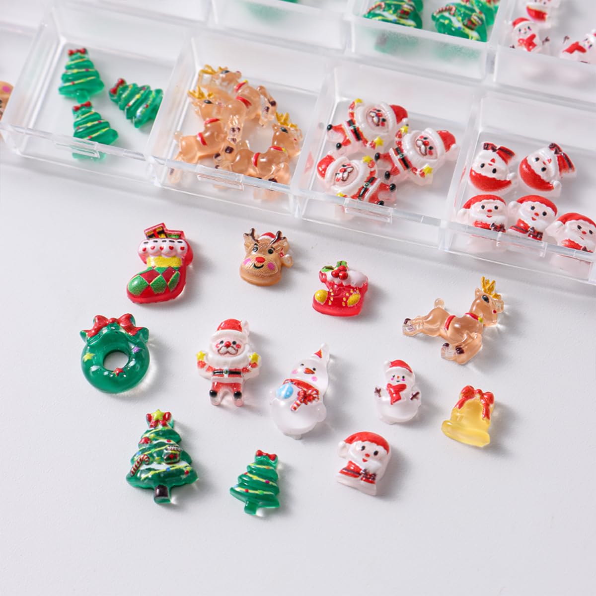 50pcs Christmas Nail Charms: 3D Mix Colorful Reindeer, Snowman, Santa Claus, Bell Nail Rhinestones for Women Xmas DIY