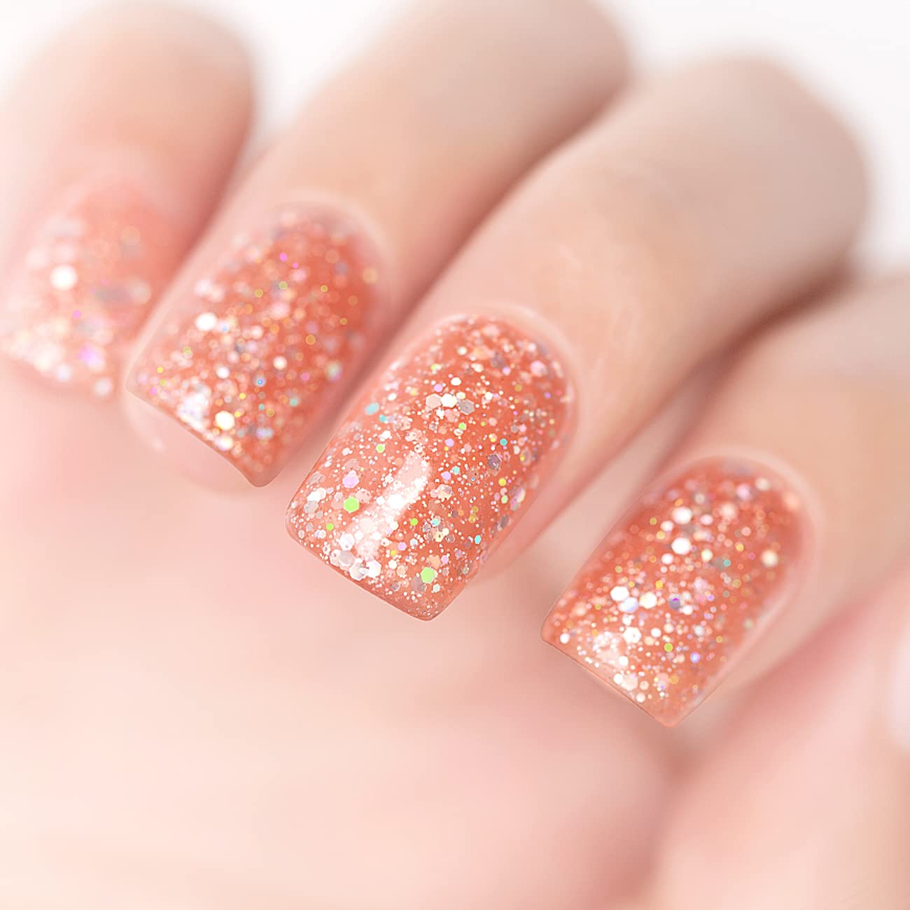 RARJSM Glitter Gel Nail Polish Sparkly Peachy Pink Holographic Iridescent Gelpolish Chunky Soak off L e d U V Curing Required Long Lasting High Pigments for Home Salon Manicure Nail Art 15ml