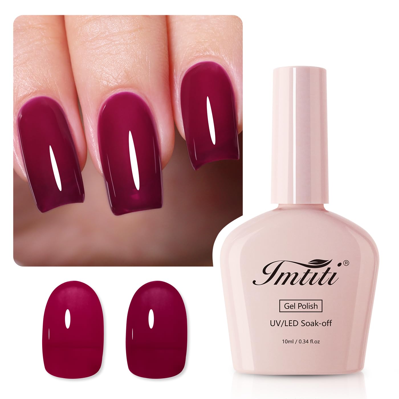 Imtiti Jelly Gel Nail Polish, Purple Red Sheer Jelly Nail Gel Polish Autumn Winter Translucent Art Manicure Soak Off UV LED Salon DIY Design 10ML
