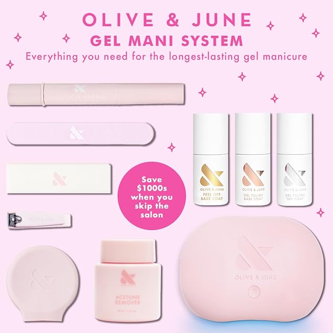 Olive & June Gel Polish | UV LED Nail Lamp Needed | Long Lasting Formula | Up to 21 Days of Wear | Damage-Free Removal | Salon-Quality Manicure at Home| Cosmic Silver | Silver Metallic