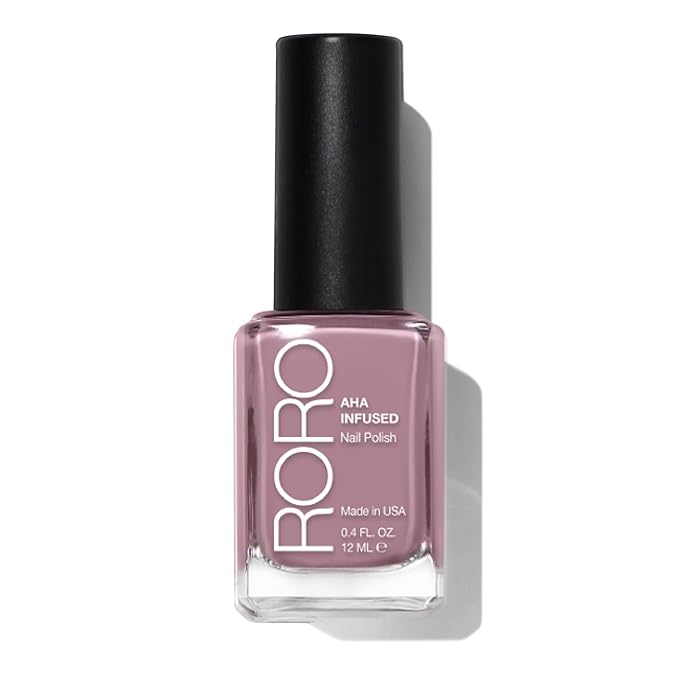 roro AHA Infused 21+ Free Nail Polish - Chip-Resistant High-Impact Nail Color Lacquer Made in the USA, Vegan/Cruelty-Free, Gluten-Free, Turn the Page, Mauve Pink, .4Fl Oz/12mL