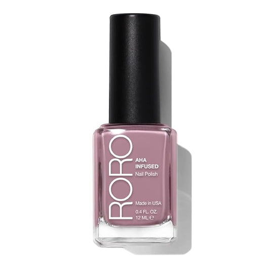 roro AHA Infused 21+ Free Nail Polish - Chip-Resistant High-Impact Nail Color Lacquer Made in the USA, Vegan/Cruelty-Free, Gluten-Free, Turn the Page, Mauve Pink, .4Fl Oz/12mL