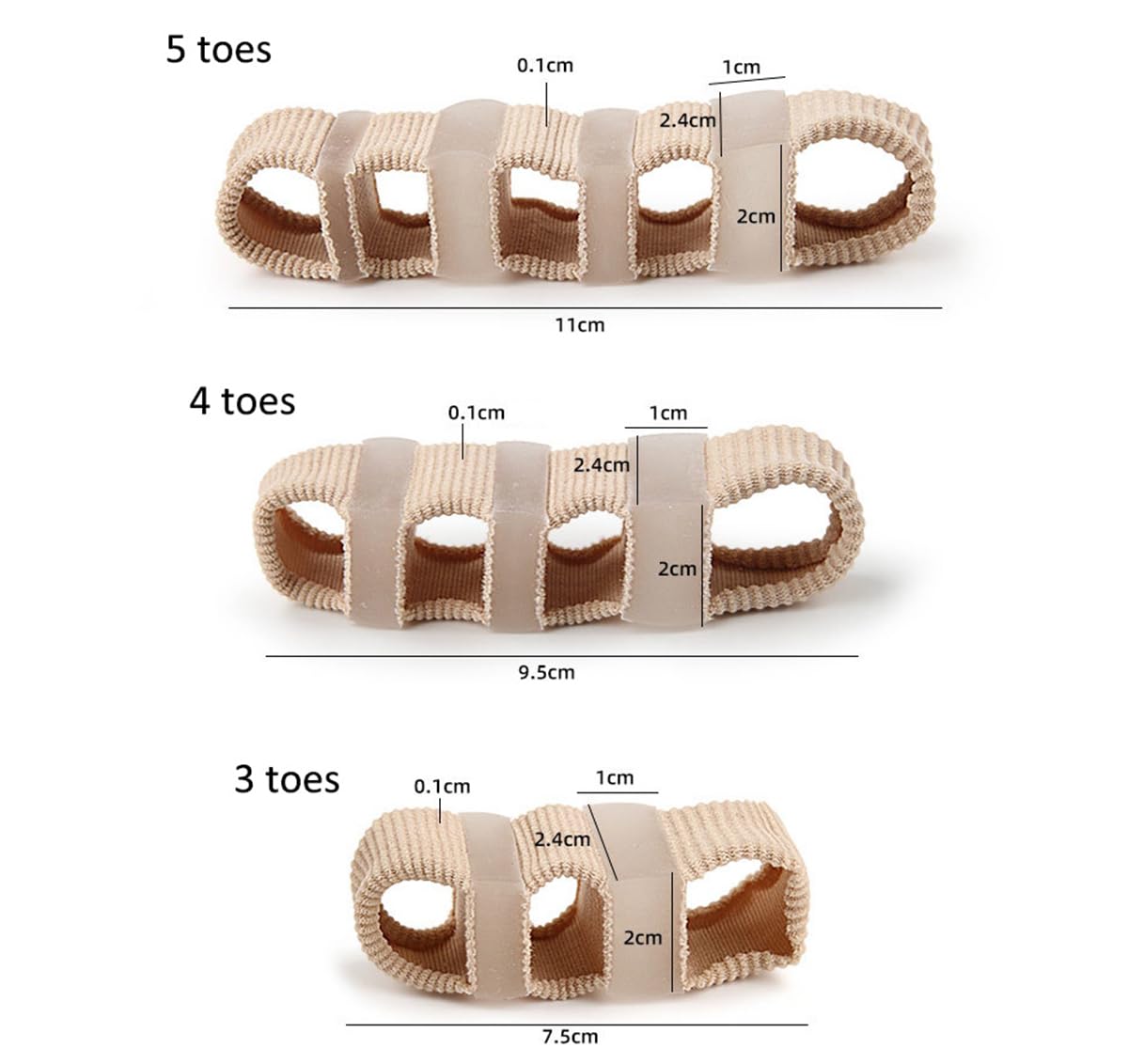 Toe Separators Toe Spacers, Bunion Corrector Hammer Toe Straighteners, Gel Toe Spreaders Toe Cushion Sleeves, for Toe Alignment, Crooked Overlapping Toes, Hallux Valgus Plantar Fasciitis (3 Holes)