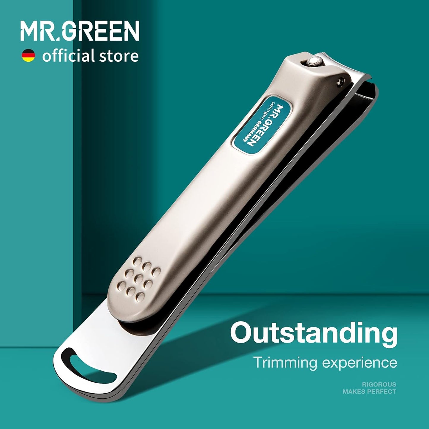 MR.GREEN Nail Clippers Curved Blades Fingernail Cutter Nippers Manicure Scissors Stainless Steel Pedicure Tools with Nail Flies (Medium-Blue+Glass File)