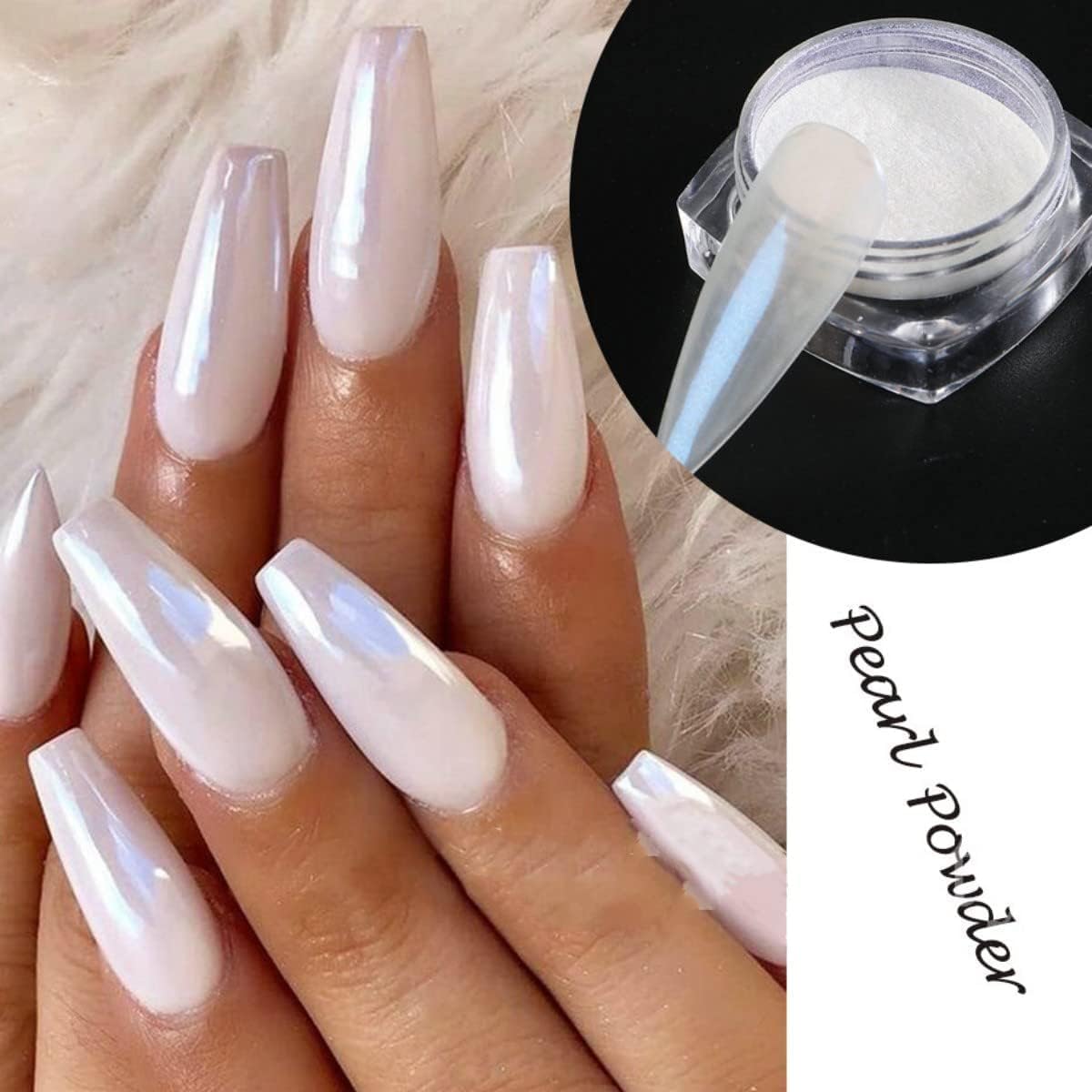 White Pearl Chrome Nail Powder, Mirror Effect Pearlescent Chrome Pigment Powder for Nails, Ice Aurora Nail Powder 3Pcs