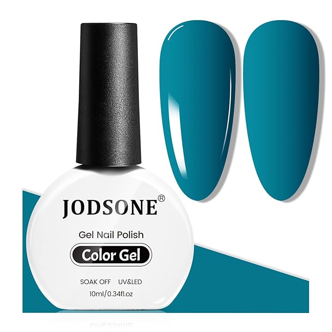 JODSONE Dark Turquoise Gel Nail Polish 10ml Soak Off Nail Polish Aegean Blue Nail Color Salon Quality Long-Lasting Vegan & Cruelty-Free Need U V Lamp Curing