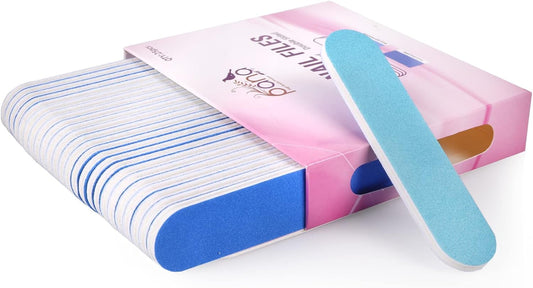 25PCS Mini Size PANA Professional Double Sided Nail Files - Blue, 100/180 Grit - Emery Board Nail Buffering File Manicure Pedicure Nail Polisher Washable