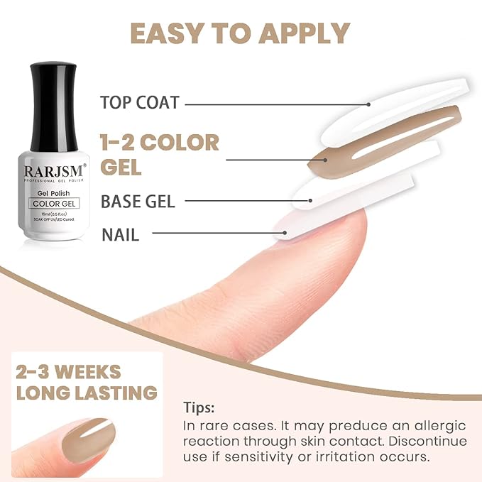 RARJSM Nude Brown Gel Nail Polish Clear Sheer Brown Dark Skin Tone Caramel Color French Manicure Natural Milky Jelly Nail Gel Polish Varnish Curing Requires 1pcs 15ml for Home Salon Nail Art DIY