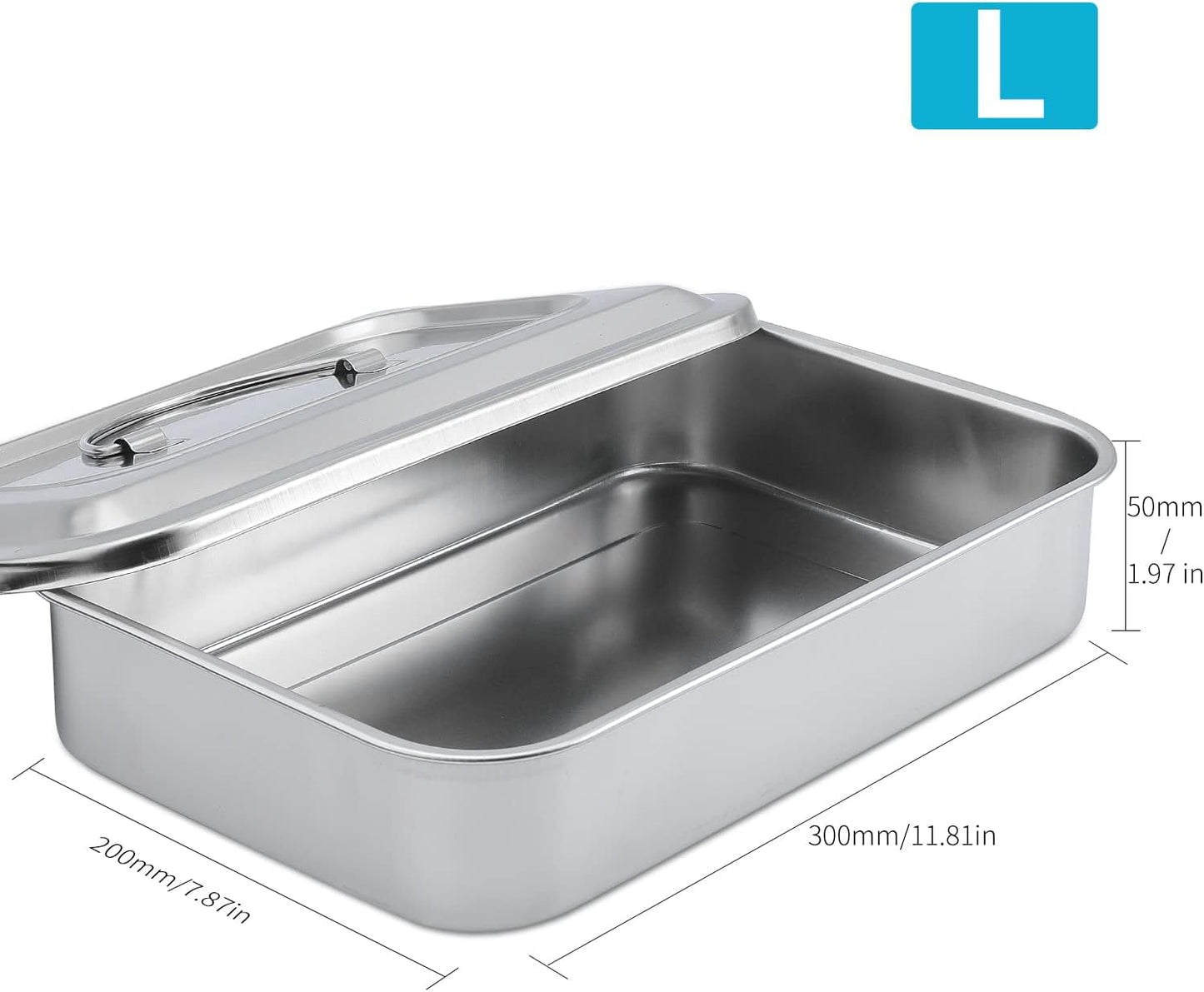 Medical Surgical Trays Stainless Steel Dental Instruments Tray Organizer Holder Sterilization Plate Trays Boxs with Lid & Handle Grip Large