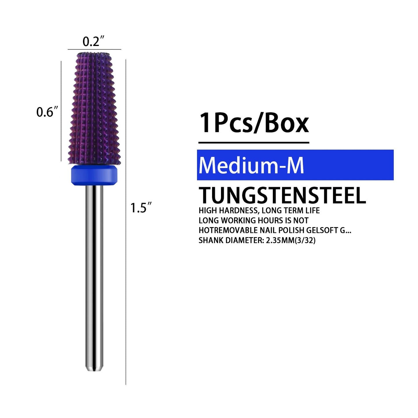 5 in 1 Nail Drill Bits,Tungsten Carbide Drill Bit, Cuticle Drill Bits Nail Bits for Nail Drill 3/32 Inch for Nail Bit Manicure Pedicure (M, Purple)