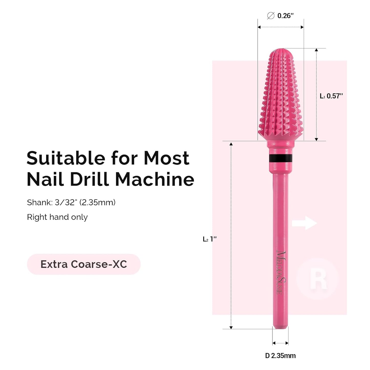 MelodySusie Professional Tornado Nail Drill Bits, 3/32'' Carbide Tungsten Multi-function Bits, Suitable for Manicure Pedicure Cuticle Gel Polishing, Salon Bits, Pink Blossom, Series Bit-X, XC
