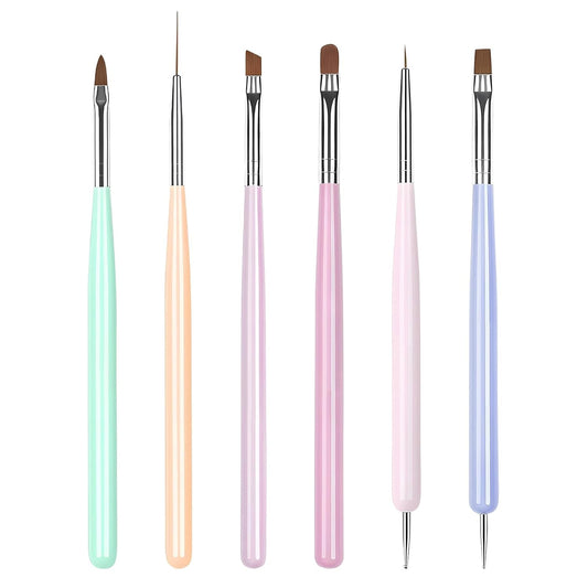 Nail Art Brushes 6PCS Nail Brush Set with Gel Polish and Liner Brush and Dotting Pens for Home and Professional Salon Use
