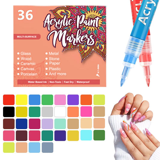 36 Colors Nail Art Pens for Painting Nails, 0.7mm Acrylic Paint Makers DIY Nail Art Markers for Kids and Adults, Quick-drying Nail Polish Pens Doodle Pens for Drawing Point Liner