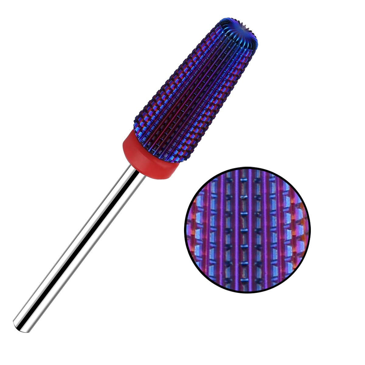Lavinda 5 in 1 Fine Grit Tapered Nail Drill Bit for Acrylic Gel Removal Carbide Tungsten Steel Left Right Hand Use Professional Nail Tech Tools 3/32" (Fine, Purple)