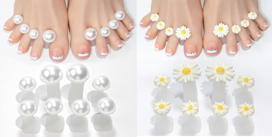 16pcs White Pearl Daisy Toe Separators Silicone for Pedicure Nail Polish Gel Foot Toe Spacers Pedicures Nail Art Tools(8pcs White Pearl+ 8pcs Daisy)