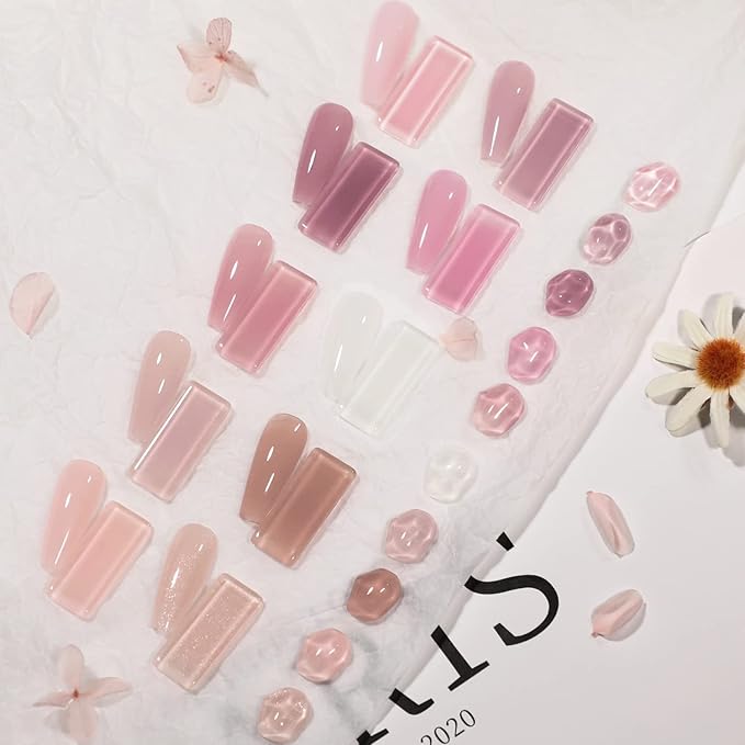 Nude Pink Gel Nail Polish Set, 10 Colors Neutral Nude Gel Polish Kit Translucent Milky White Purple Spring Summer Trend Nail Art DIY Manicure at Home Gifts for Girls Women