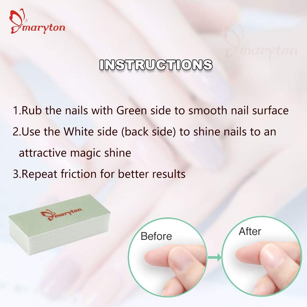 Maryton Mini Nail Buffer Blocks, Disposable Nail Shine Buffers Kit - Green Side for Buffing, White Side for Shinning, 36 Count (Pack of 2)