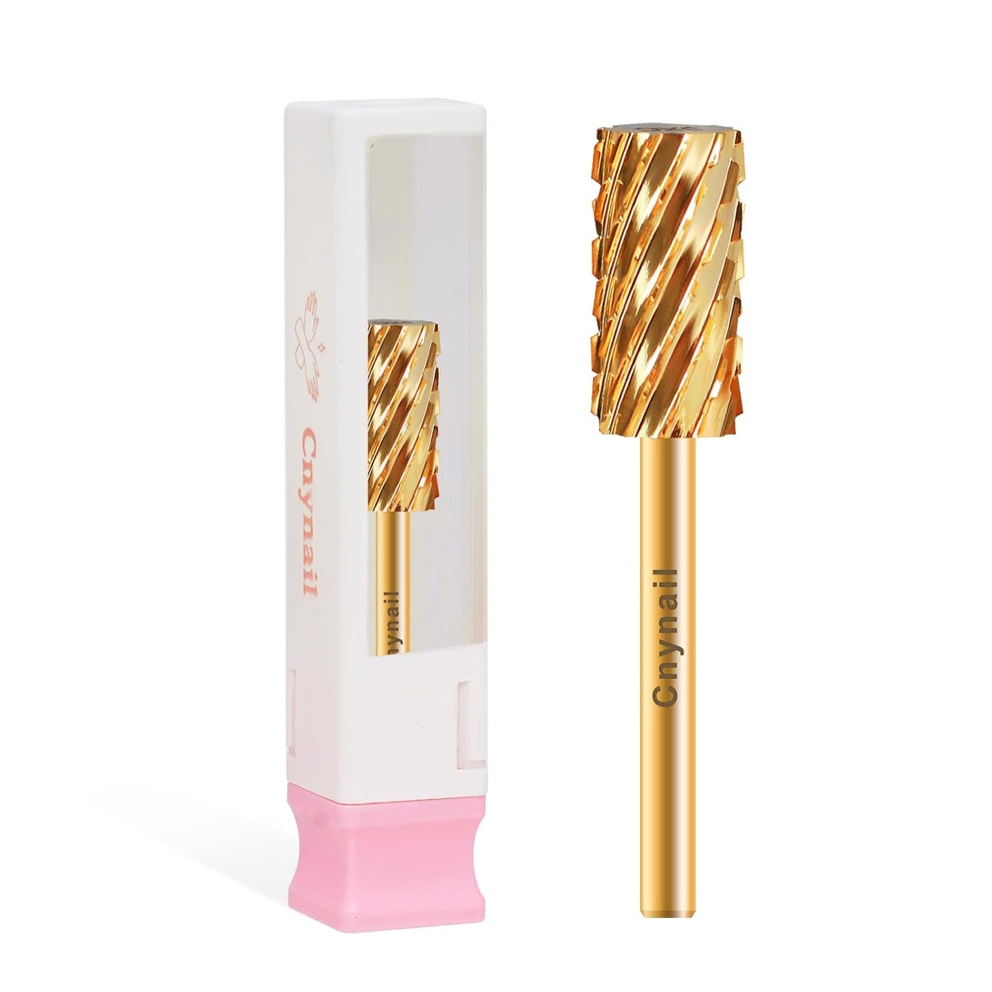 3/32" Large Barrel Flat Top Tungsten Carbide Nail Drill Bit Safety Bit for Gel & Acrylic Removal, 2-Way Rotating Efile Tip, Salon Electric File Accessory (3XC Grit, Gold)