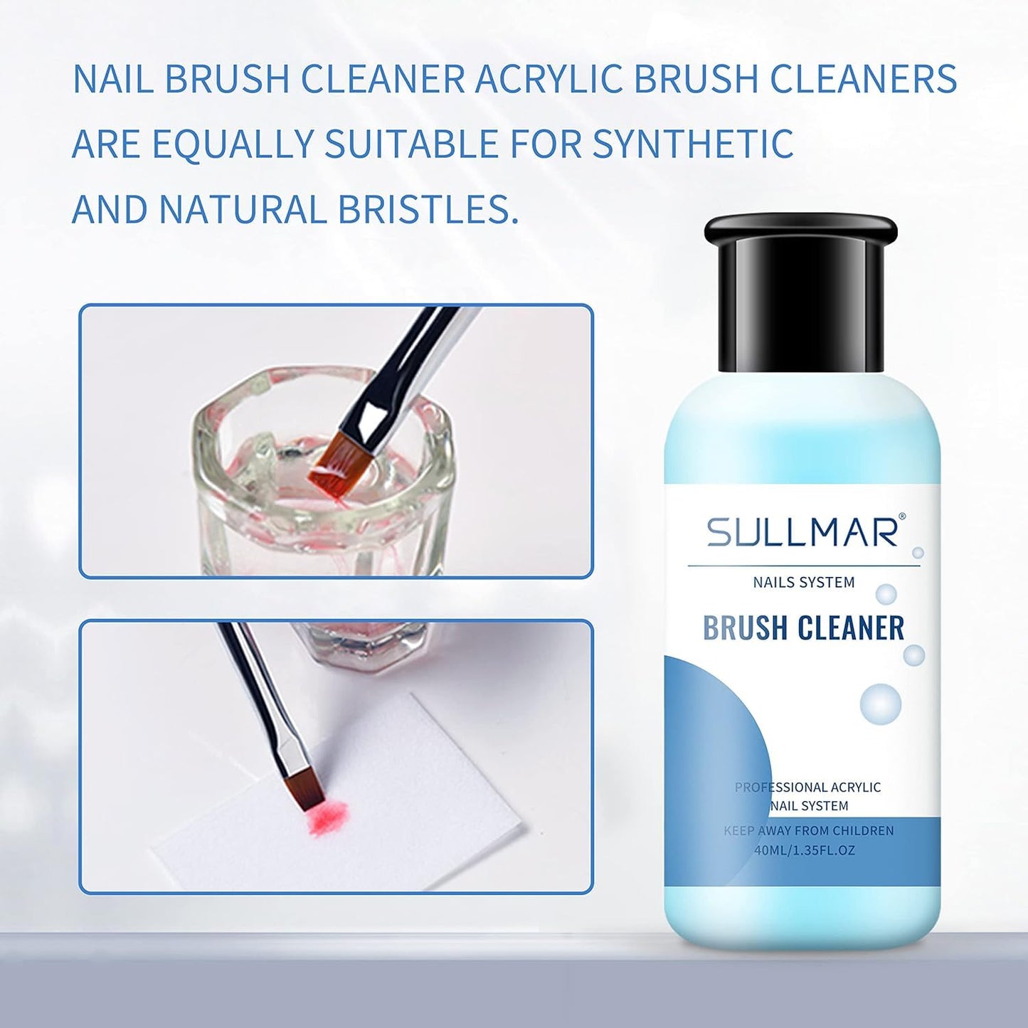 Nail Art Brush Cleaner & Restorer Quickly Clean Gel Nail Brushes Nail Brush Preserver for Any Nail Art Brush DIY Salon at Home 1.35fl.oz