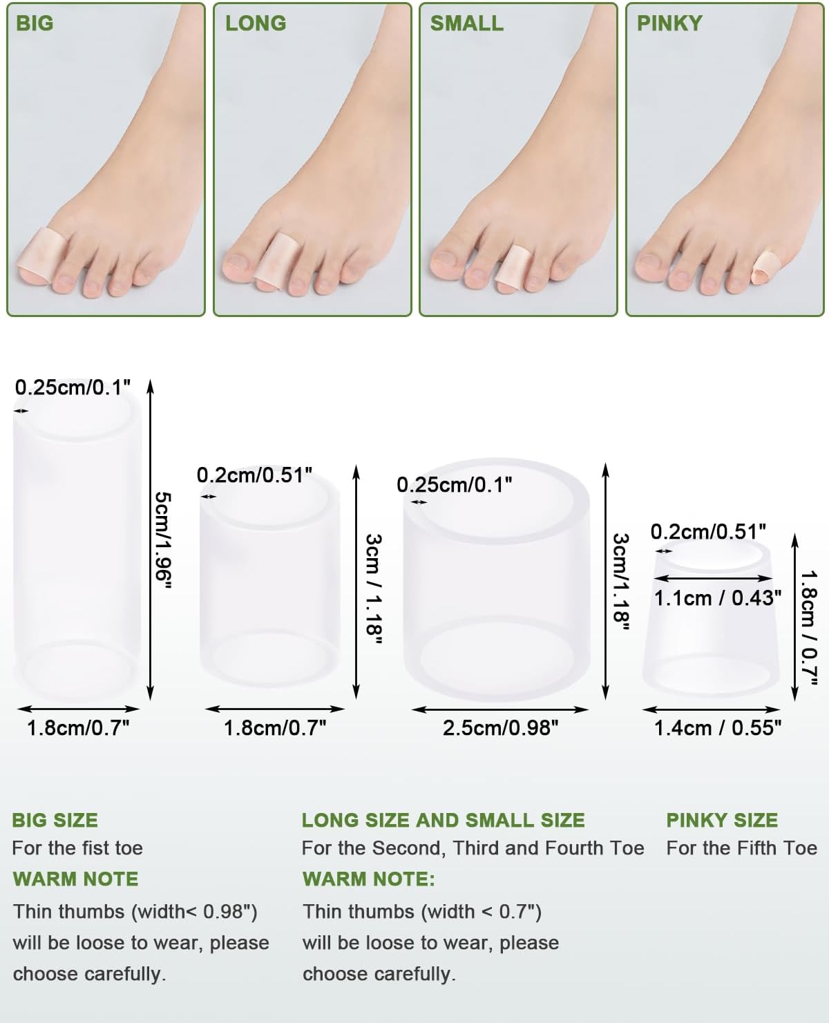 24PCS Silicone Toe Sleeves Protectors Gel Corn Pads Toe Tube Cushions with 4 Size, Soft Toes Covers for Women Men Pain Relief, Calluses, Blisters, Bunion, Hammertoes (24Pc, Silicone)