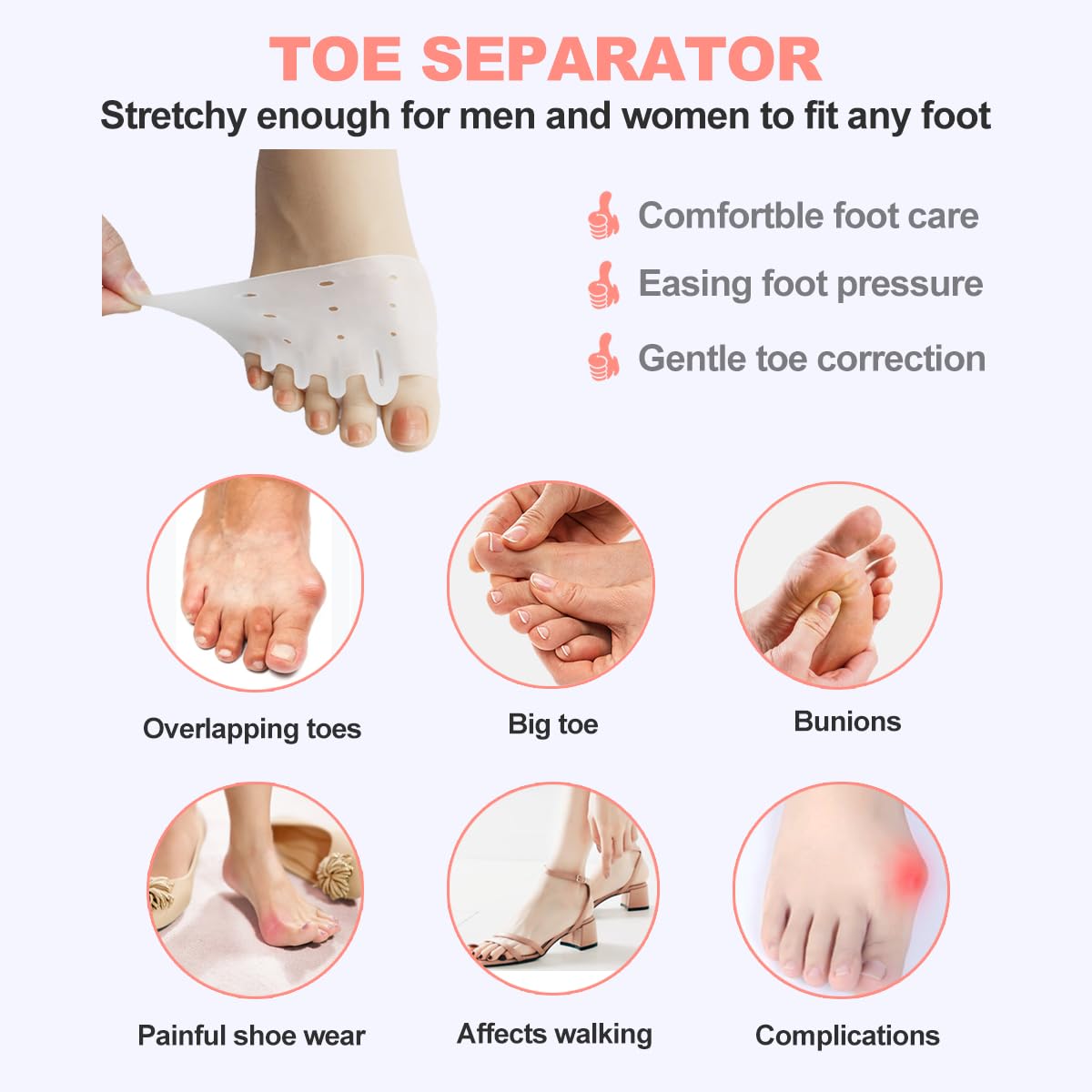Toe separators for Women & Men， ball of foot bunion corrector toe spacers ，toe protectors women，4-Pairs bunion pads,2025 New