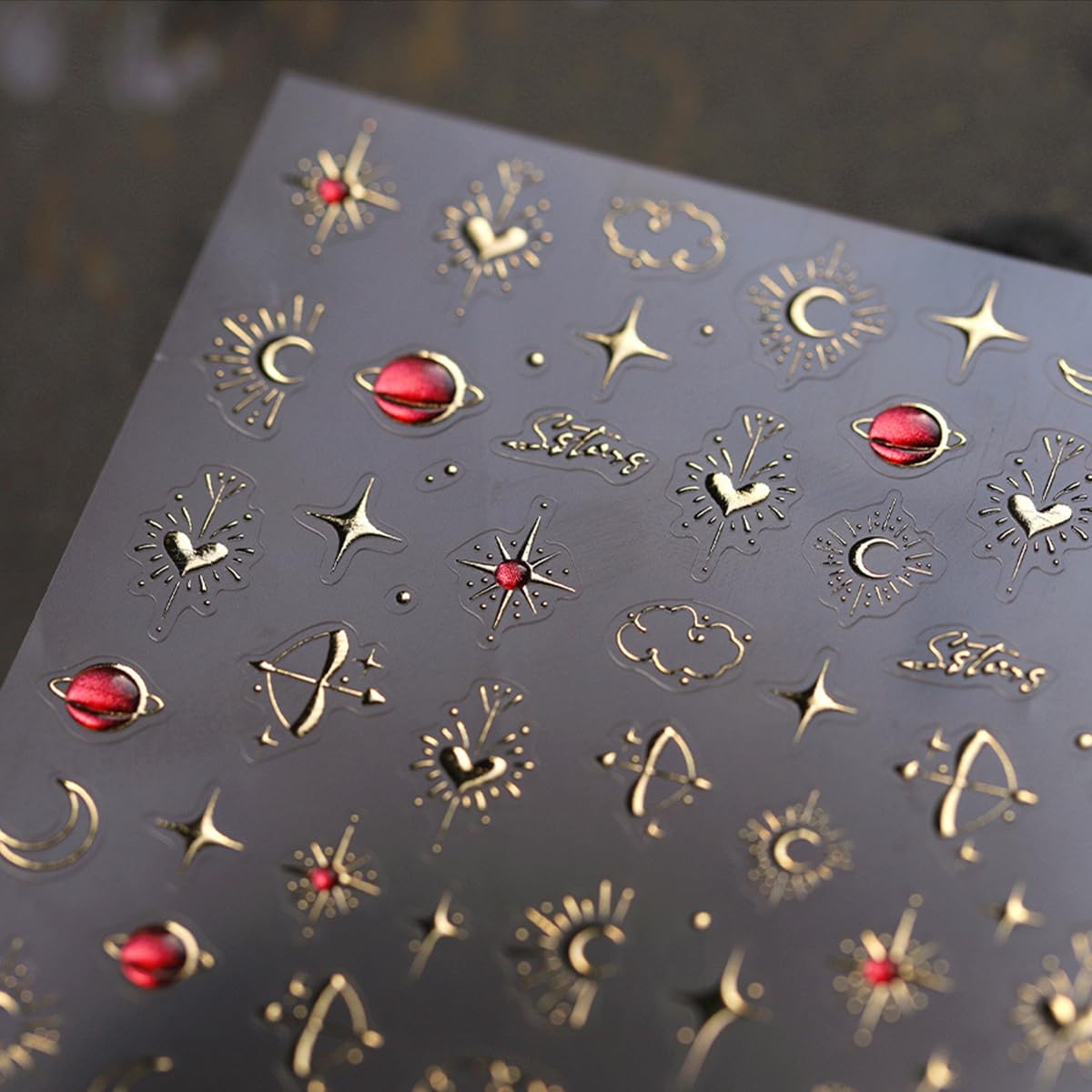 Star Moon Nail Art Stickers Golden 5D Embossed Jelly Nail Decals 1PCS Gold Bronzing Star Moon Planet Luxury Nails Design Self-Adhesive Manicure Slider Accessories for Women DIY Nail Art Decorations