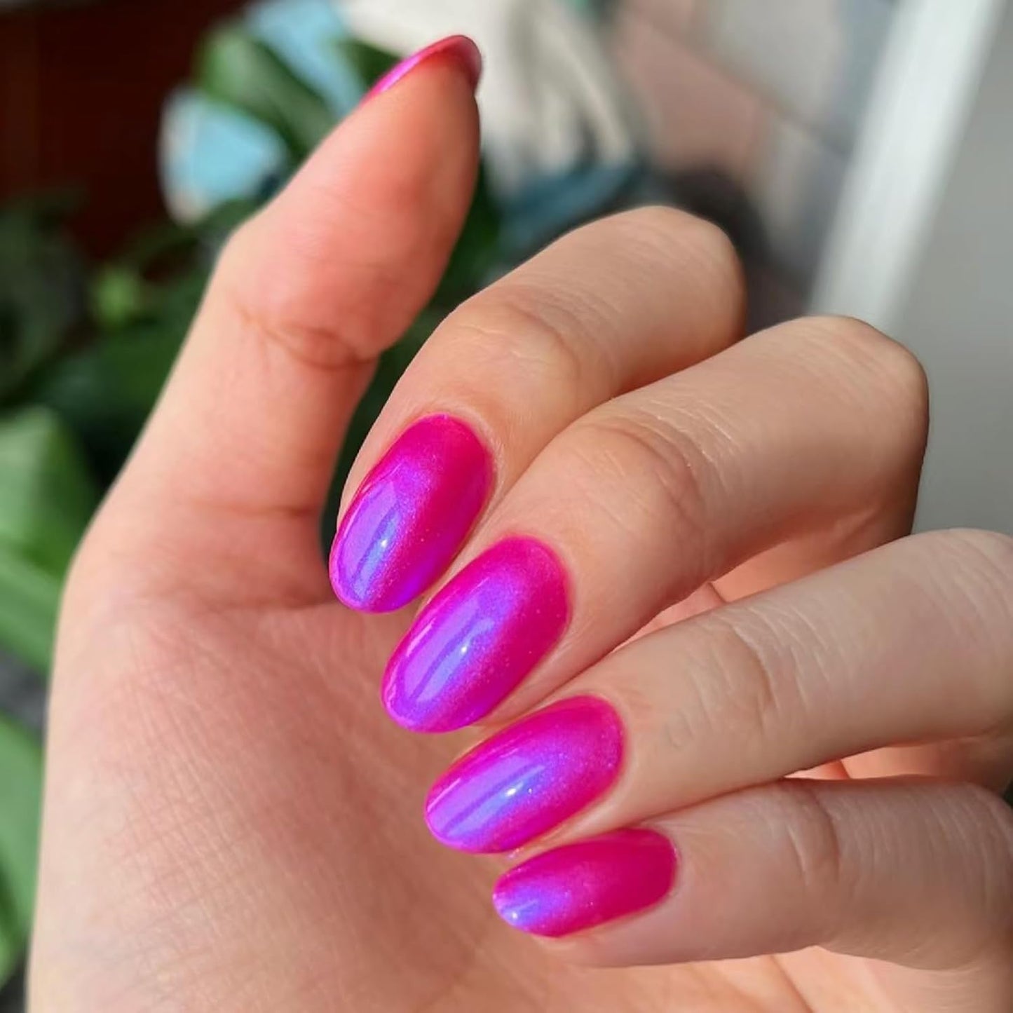 Hot Pink Nail Polish, Quick Dry Nail Lacquer, Deep Neon Pink Blue Shimmer Glitter Nail Polish, Chip-Resistant & Longwear Formula, High Shine Finish,Salon-Quality for Women 0.41 fl oz