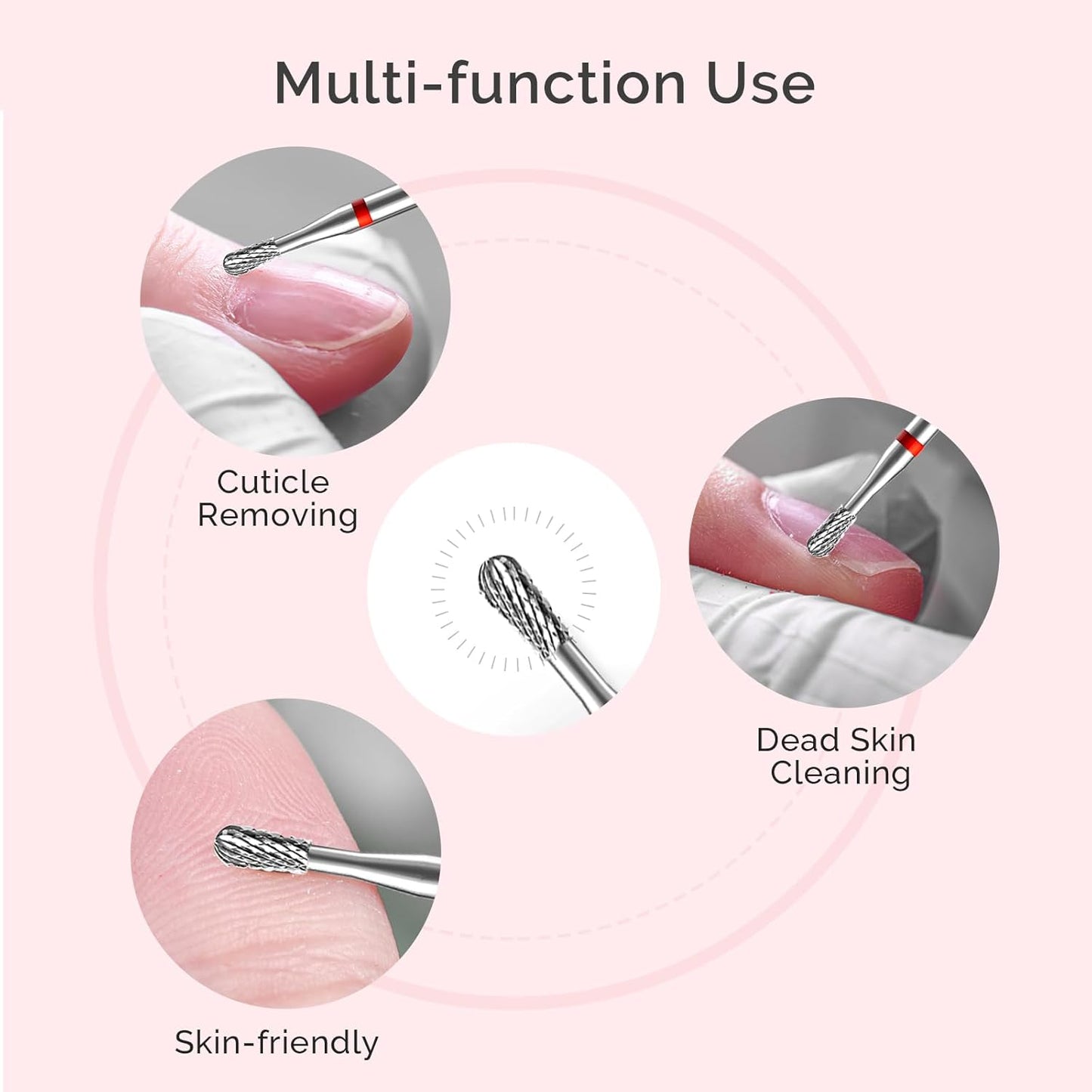 MelodySusie Cuticle Clean Nail Drill Bit, Professional Safety Carbide Under Nail Cleaner Nail Bit for Cuticle Dead Skin Nail Prepare, Two Way Rotate, Manicure Nail Salon Supply, Pear Shape, Fine