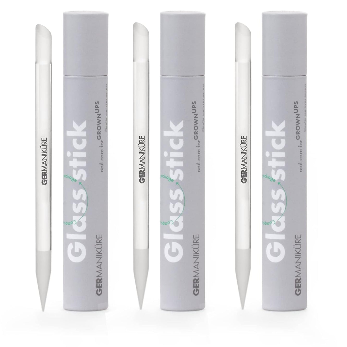 GERMANIKURE Glass Cuticle Stick, Set of 3 - Cuticle Pusher, Remover, Callous & Dry Skin File, Nail Shaper - Ethically Made in Czech Republic - Professional Cuticle Care Tool - No Case