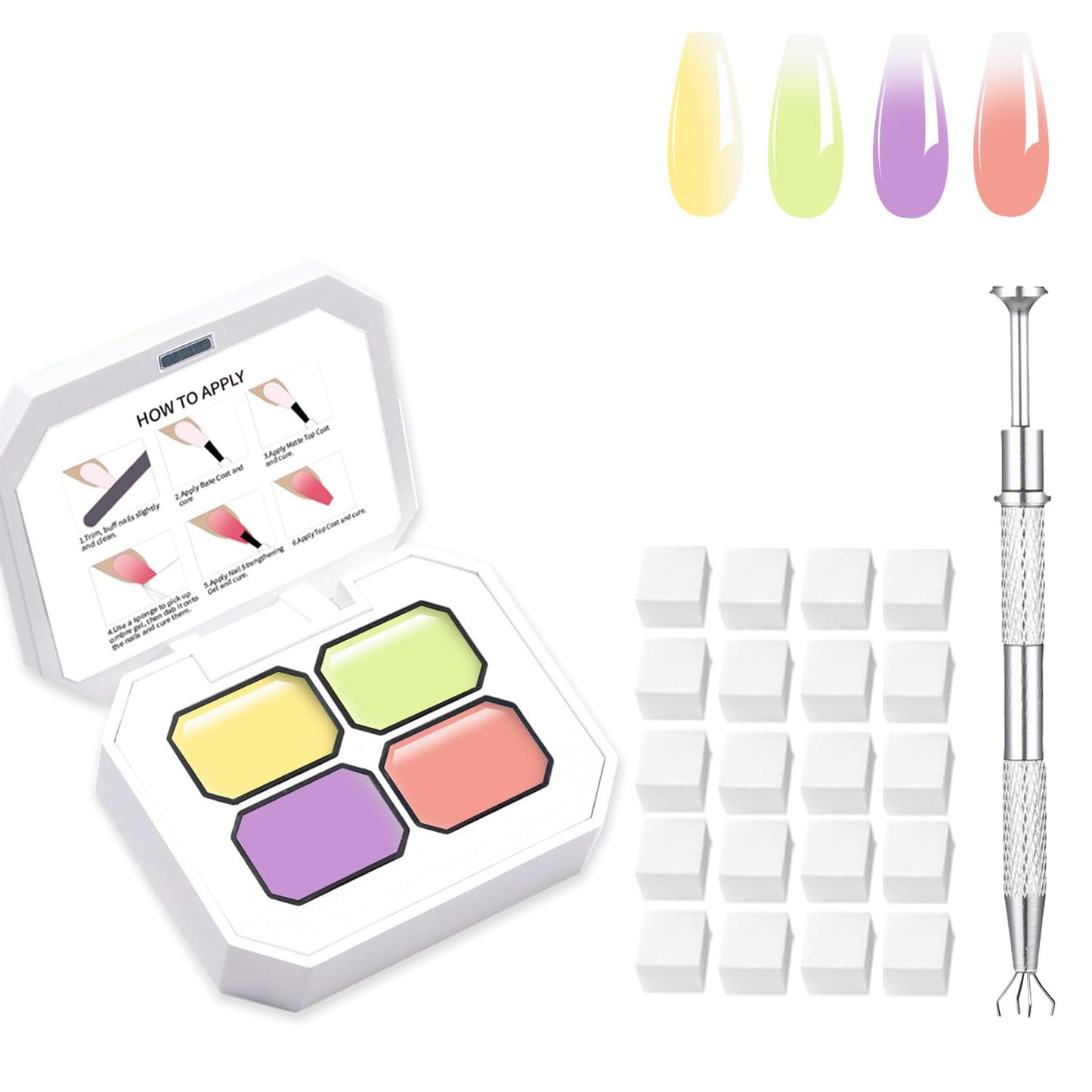 Painting Gel,High Color Rendering And Quick Drying,4 Colors Ombre Nail Polish With 100PCS Nail Sponges & Claw Easily Creates Various Gel Paint For French Manicure DIY Nail Art Styles (B7)
