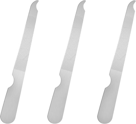 BlingKingdom 3 PCS Stainless Steel Nail File Metal Double Sided Nail File with Curved Sharp Pointed for Salon and Home Manicure Files (Silver)