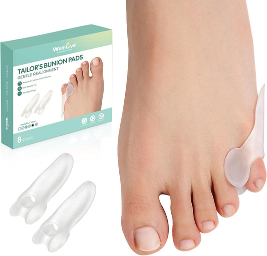 Welnove Tailor's Bunion Corrector Pads - 8 Pack Pinky Toe Protector, Bunion Cushion with Separator for Women Men, Gel Bunion Shield for Foot Pain Relief(Shield Spacers)