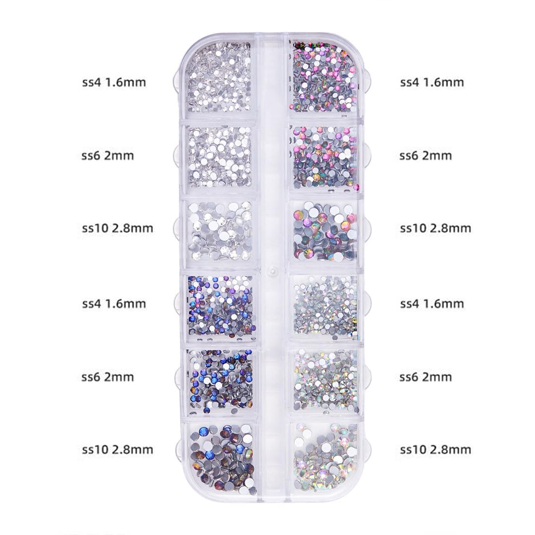 12 grid flat back Rhinestones with Tweezers and Wax Pencil Gems , DIY decorative Nail Face and apparel accessories (crystal,crystal AB,five color and blue flame)