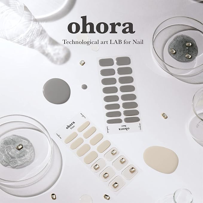 ohora Semi Cured Gel Nail Strips (N Nudist) - Nude, Solid, Works with Any UV/LED Lamps, Salon-Quality, Long Lasting, Easy to Apply & Remove - Includes 2 Prep Pads, Nail File & Wooden Stick