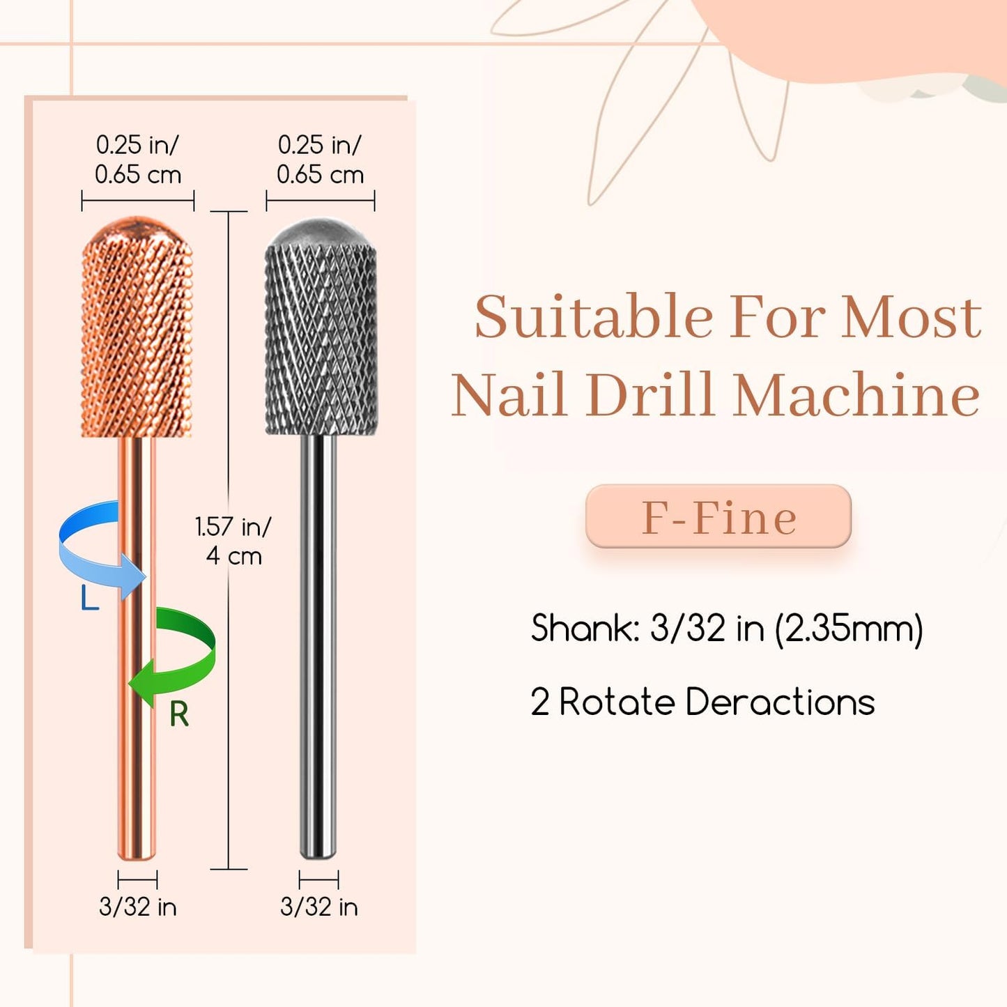 Nail Drill Bits, 2PCS Safety Bits for Nail Drill, Tungsten Carbide Bits, 3/32" Electric Drill Bits Set for Acrylic, Gel Nails, Large Barrel Fine Nail Bits for Salon Experienced