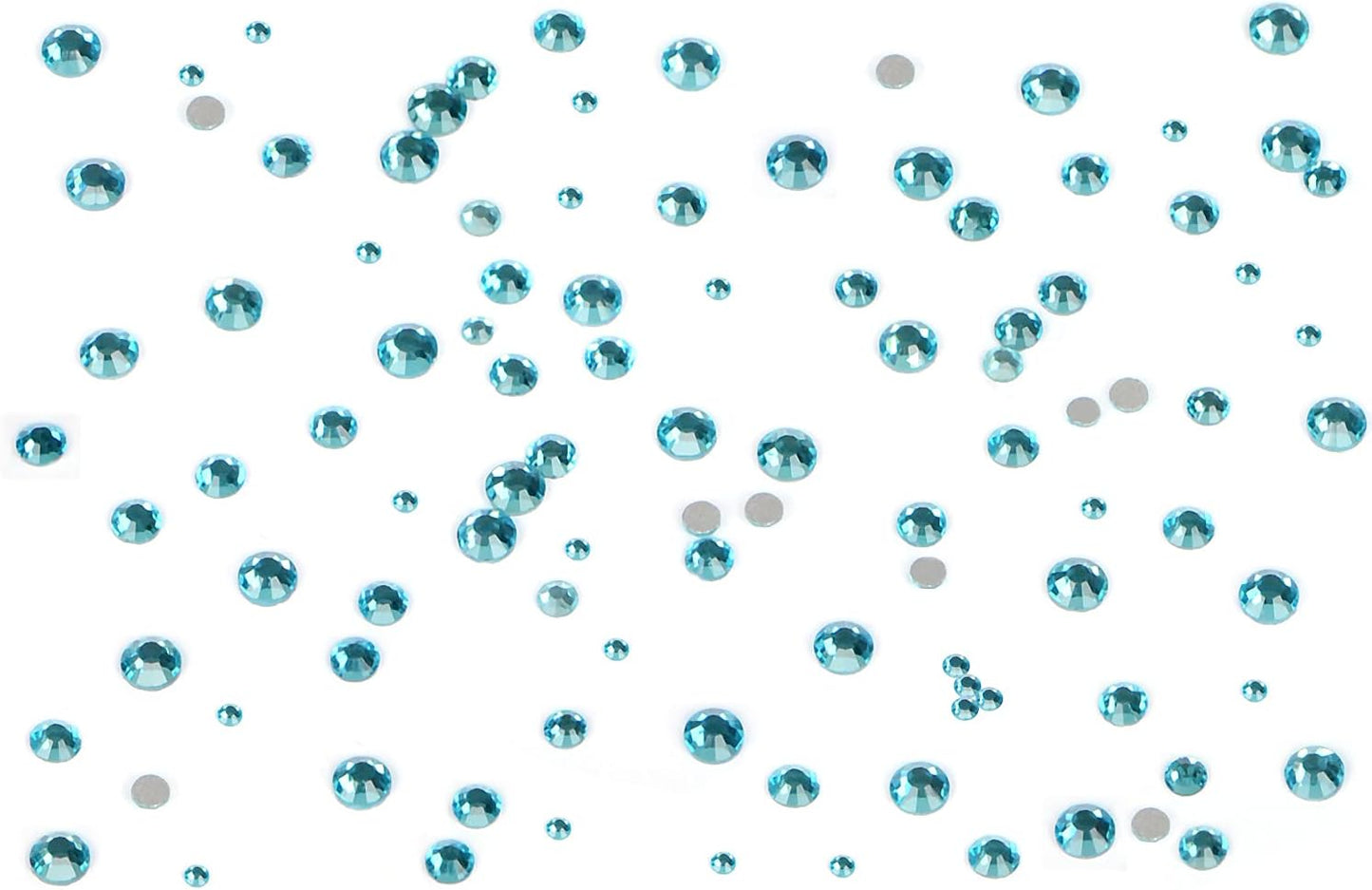 Bymitel 7200 Pieces 6 Mixed Sizes Glue Fix on Glass Rhinestones Round Crystal Gems Flatback for DIY Jewelry Making with one Picking Pen(6-Sizes 7200PCS, Aquamarine)