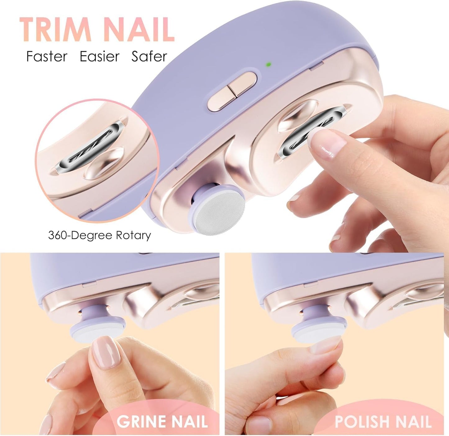 Electric Nail Clipper Upgraded 3 in 1 Automatic - with Polishing, Dust Storage & LED Light, Nail File Toenail Trimmer, Gifts for Women Men Mom Her Him Kids Adults Senior Baby Teacher Students (Purple)