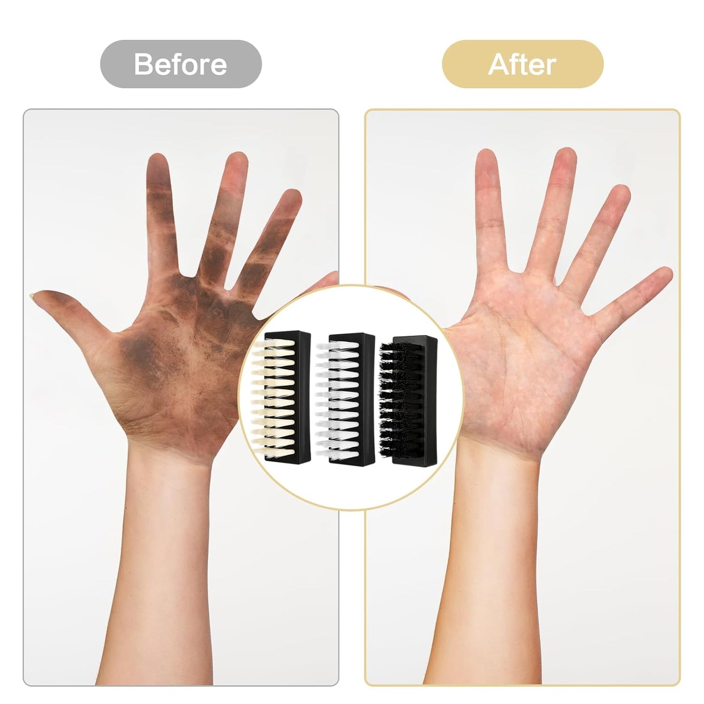Hand Nail Brush for Cleaning Fingernails, Durable Nylon Firm Stiff Scrub Bristles Nail Scrubber Brushes for Men Mechanics Gardeners Scrubbing under Fingers Foot Toes(3 Pack, Black+Yellow+White)
