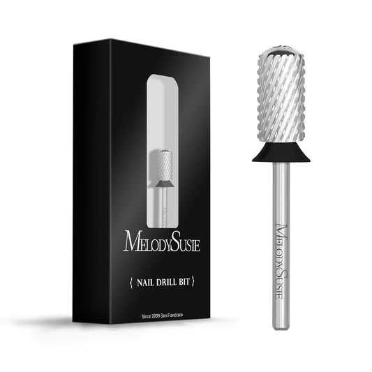 MelodySusie Safety Nail Drill Bits, 3/32'' Smooth Round Top Large Barrel Carbide Bits, Suitable for Manicure Pedicure Cuticle Gel Polishing, Beginners Bits, Silver, Series Bit-S, Extra Coarse