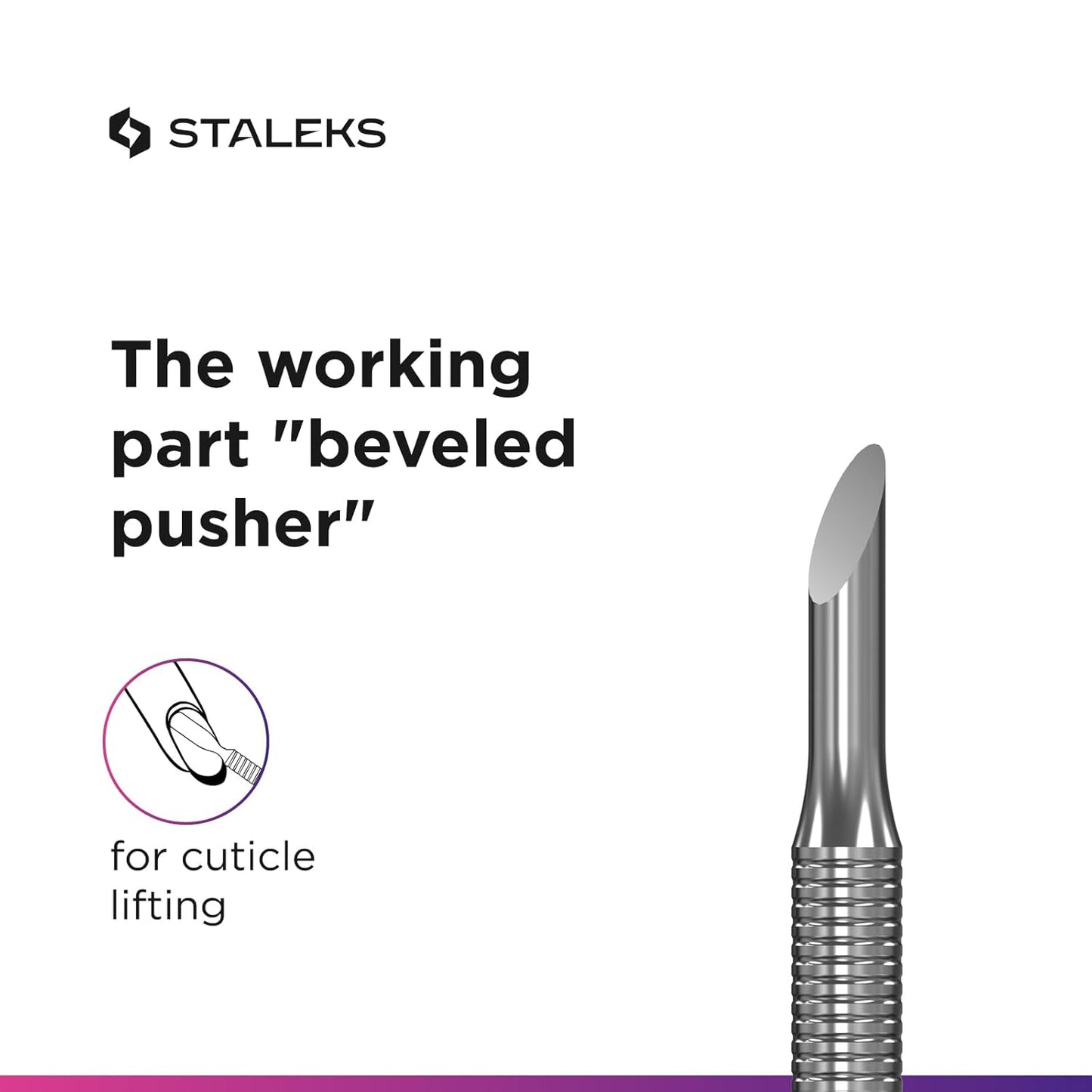 Staleks Pro EXPERT 51 Manicure Pusher Type 2 – Beveled Pusher and Loop End – Stainless Steel – Professional Tool for Cuticle Work