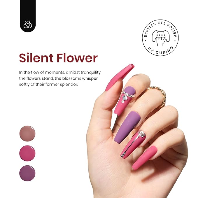 Beetles Winter Gel Nail Polish Set Plum Burgundy Red Brown Glitter 6Pcs Gel Polish Kit Soak Off UV LED Nail Lamp Art Manicure Salon DIY Home Gifts for Women Silent Flower