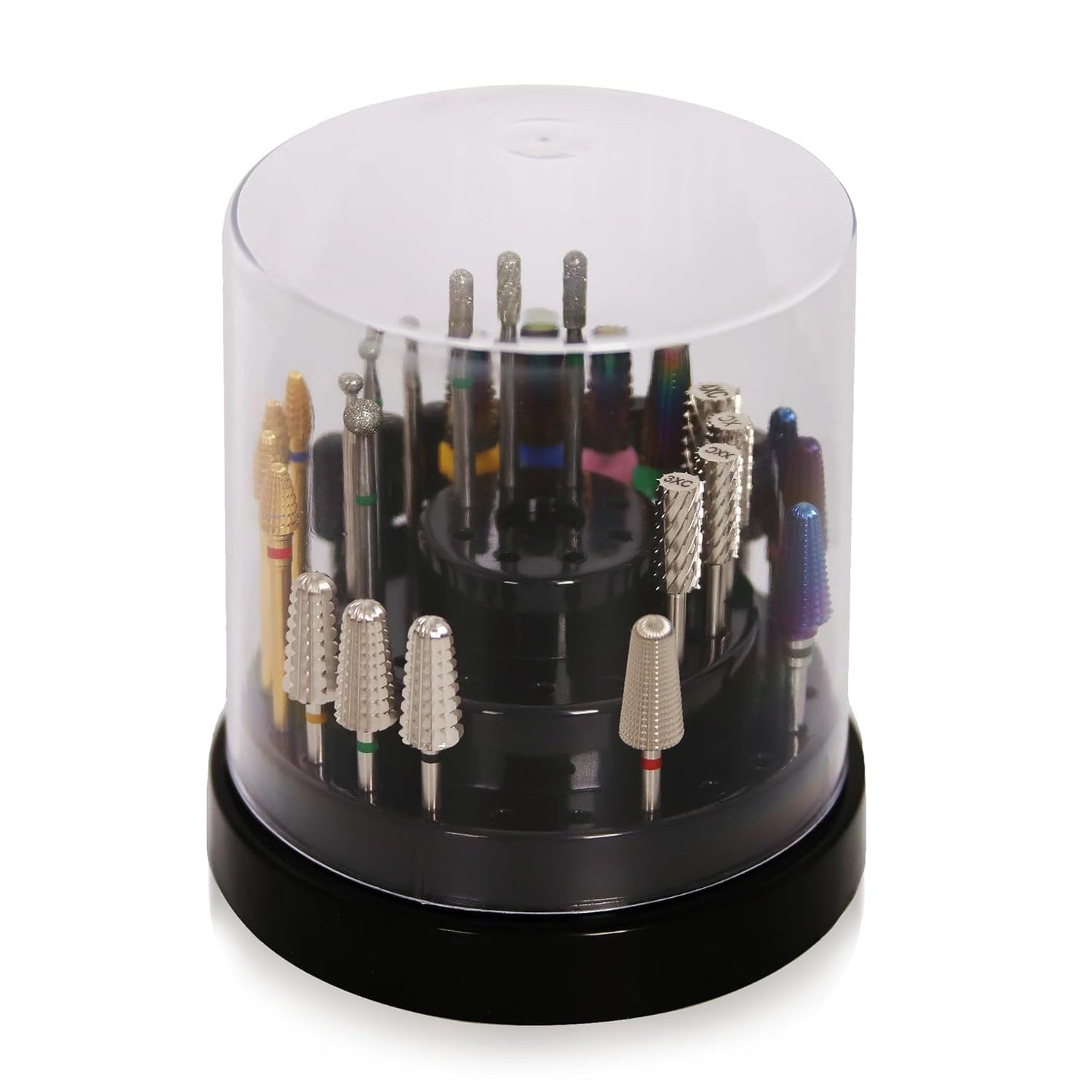 PANA Round Cake Tier Nail Drill Bit Holder Display Organizer Case - Dustproof Carbide Bit Storage Container Box For Manicure Tools Nail Salon - 48 Holes Black (Drill Bits Not Included)