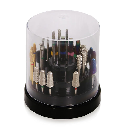 PANA Round Cake Tier Nail Drill Bit Holder Display Organizer Case - Dustproof Carbide Bit Storage Container Box For Manicure Tools Nail Salon - 48 Holes Black (Drill Bits Not Included)