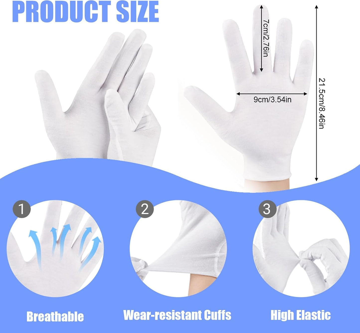 24 Pairs of White Cotton Gloves, Suitable for Both Men and Women, Breathable and moisturizing Gloves, Used to Relieve Hand Dryness and Eczema, Suitable for SPA Care, Cosmetics, and Jewelry