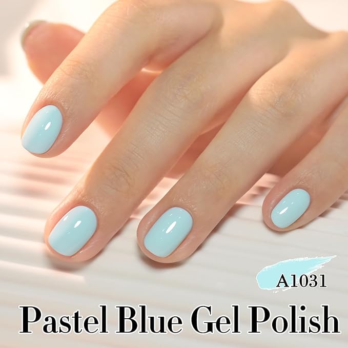 Double Rhythm 0.50 OZ Gel Polish Hema Free Same Color Same Bottle Golden Round Translucent Neutral Natural Milky 15 ML Jelly UV Polish Art DIY at Home (Pastel Blue-C1031)