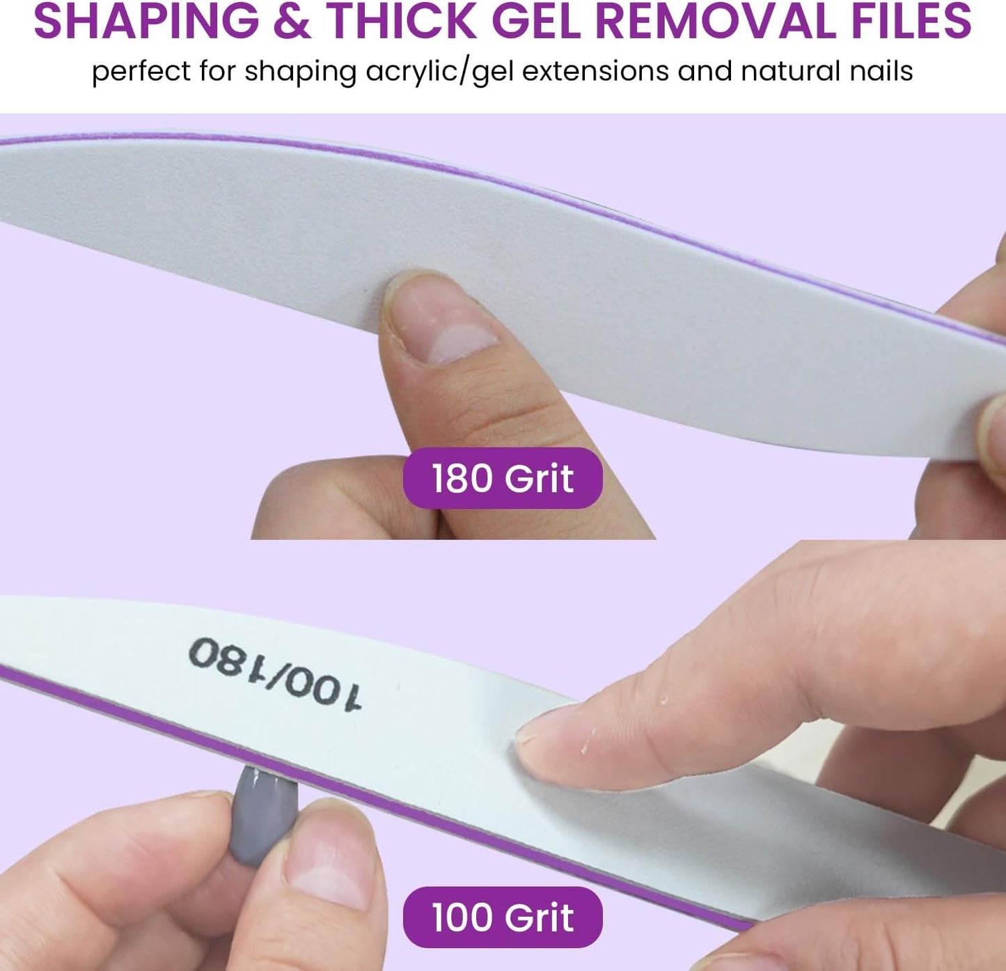 10PCS Nail Files 100/180 Set Grit Double Sided for Natural and Acrylic Nails Professional Fingernail Emery Boards and Shine Kit Supplies for Salon and Home Tech